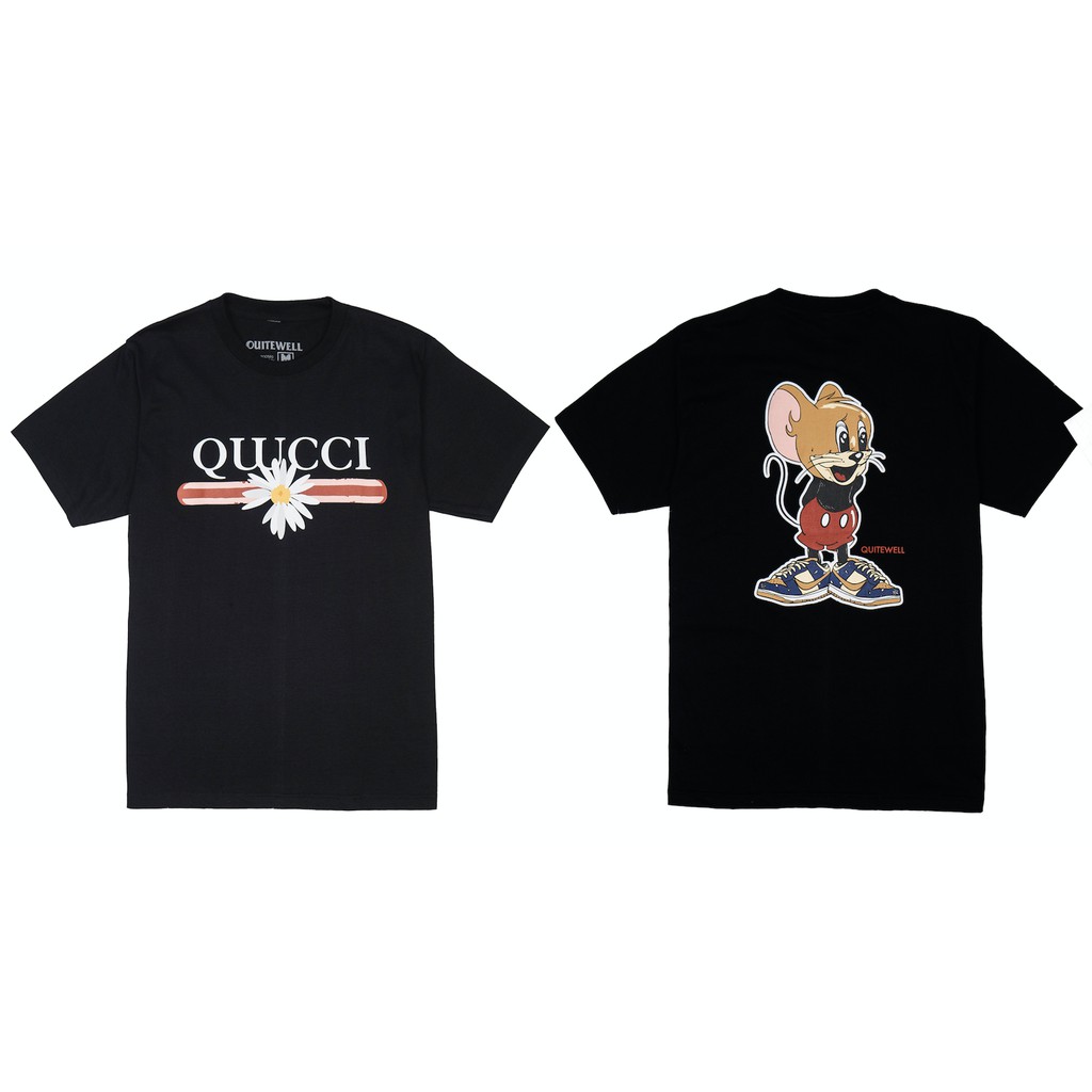 QUITEWELL เสื้อยืดแขนสั้น 159-1 BACON เสื้อผู้ชาย Oversize สกรีนลาย สีดำ วินเทจ พร้อมส่ง