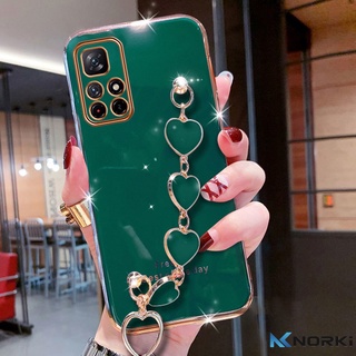 เคสโทรศัพท์มือถือนิ่ม ลายหัวใจ พร้อมสายโซ่คล้องมือ หรูหรา สําหรับ Redmi 10 9 9A 9C 9T 8 8A Redmi K30 K30Pro K40