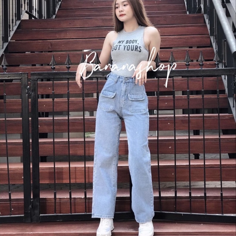 ส่งต่อ กางเกงยีนส์ทรงกระบอก ดีเทลกระเป๋าหน้า : ร้าน bananashop