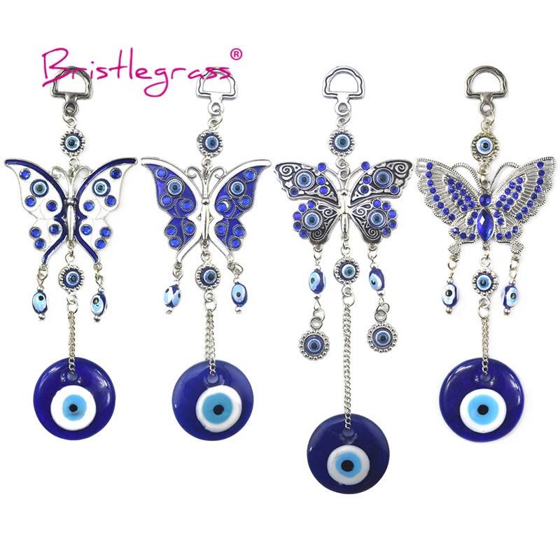 BRISTLEGRASS ตุรกี Blue Evil Eye Rhinestone ผีเสื้อ Amulets Lucky Charms แขวนผนังจี้ Blessing ป้องกันของขวัญ Decor