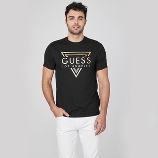 Guess เสื้อยืดแขนสั้น ผ้าฝ้ายแท้ พิมพ์ลาย แฟชั่นฤดูร้อน สําหรับผู้ชาย