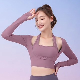 ใหม่✨พร้อมส่ง❄️(YOGA-627) เสื้อออกกำลังกายผู้หญิง เสื้อครอปโยคะแขนยาว เสื้อบราแขนยาว แบบ 2 ชั้น