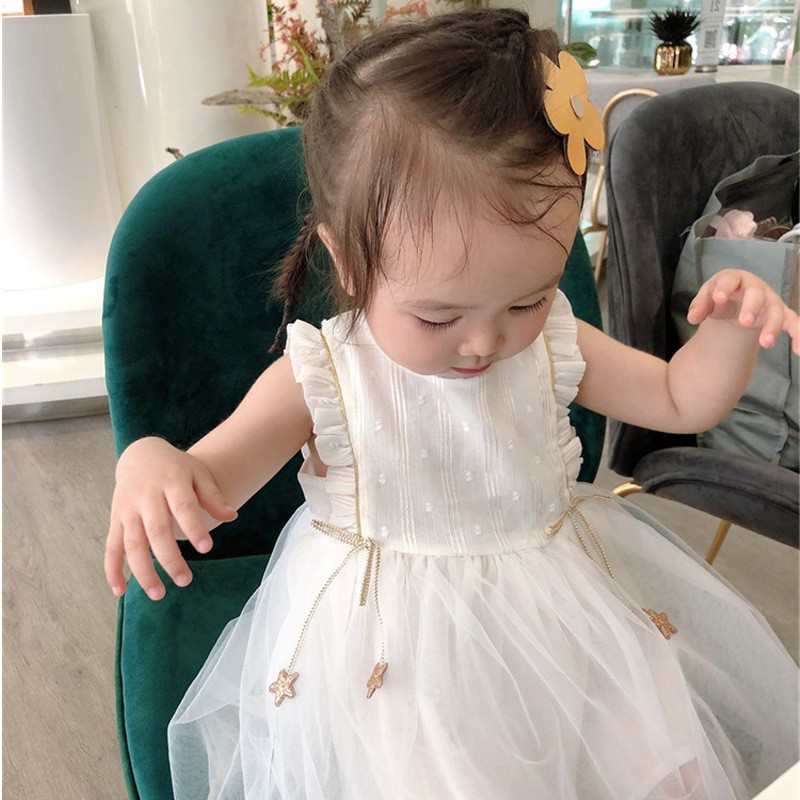Shellbaby ชุดเดรสกระโปรง ผ้าตาข่าย สีขาว สไตล์เจ้าหญิง สําหรับเด็กผู้หญิง 80-140 ซม.