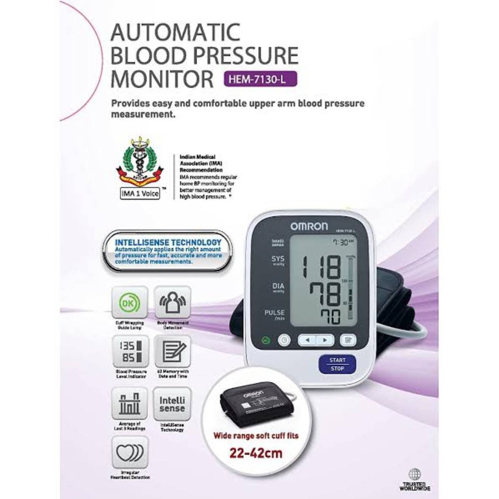 เครื่องวัดความดันโลหิตแบบดิจิตอล OMRON HEM-7130L (ผ้าใหญ่ 22-42 CM.) แถม ADAPTER แท้ รับประกัน 5 ปี