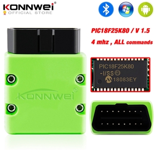 เครื่องอ่านโค้ด Konnwei Elm327 V1 . 5 Obd2 Kw902 บลูทูธ Autoscanner Pic18F25K80 Mini Elm327 Obdii Kw902 สําหรับโทรศัพท์ Android