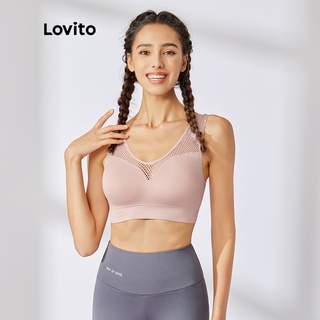 Lovito สปอร์ตบรา ไร้รอยต่อ ระบายอากาศ กันเหงื่อ ถอดออกได้ สําหรับผู้หญิง L31ED058 (สีชมพู สีชมพู สีฟ้า และสีดํา)