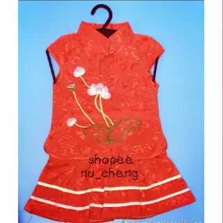 ชุดตรุษจีนเด็กหญิง ลายดอกบัว 3-6 ขวบ (พร้อมส่ง)