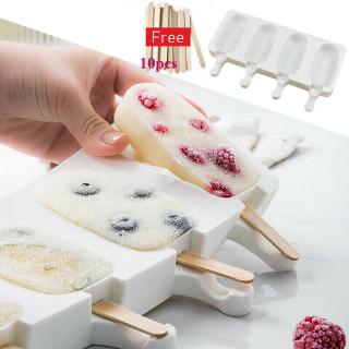 4 Cell Food Safe Silicone Frozen Ice Cream Mold / summer Freezer Popsicle Maker / Ice Lolly Pop Mould / DIY Homemade Freezer Lolly Mould With Free Sticks