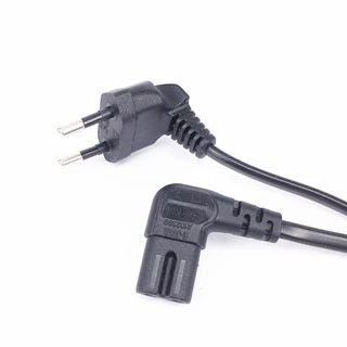 สายไฟ AC 2PIN สีดำ ยาว 3เมตร 5เมตร AC power cord C7 EU Type Angled 90 degree For samsung sony LED TV etc. 3m,5m Black