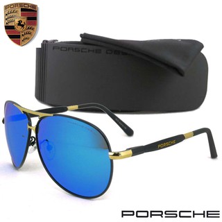 Polarized แว่นกันแดด แฟชั่น รุ่น PORSCHE UV 8516 C-1 สีทองเลนส์ปรอทน้ำเงิน เลนส์โพลาไรซ์ ขาสปริง สแตนเลส สตีล Sunglasses