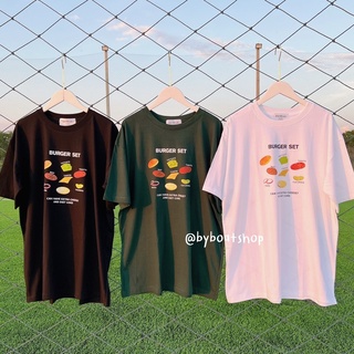 พร้อมส่ง เสื้อยืดโอเวอร์ไซส์ ลาย BURGER SET (ผ้าคอตตอน)