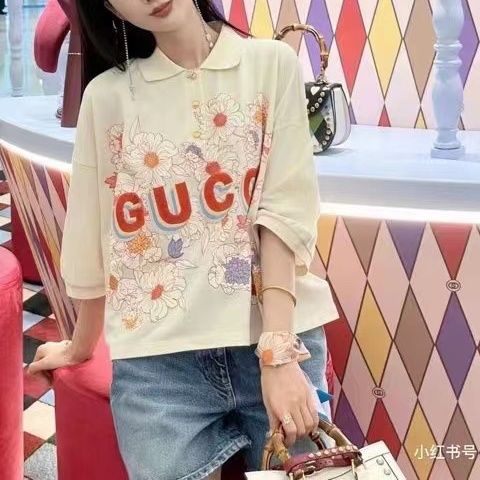 Gucci 2022 Women's Floral Print Polo Shirt Lapel T-Shirt Top #6