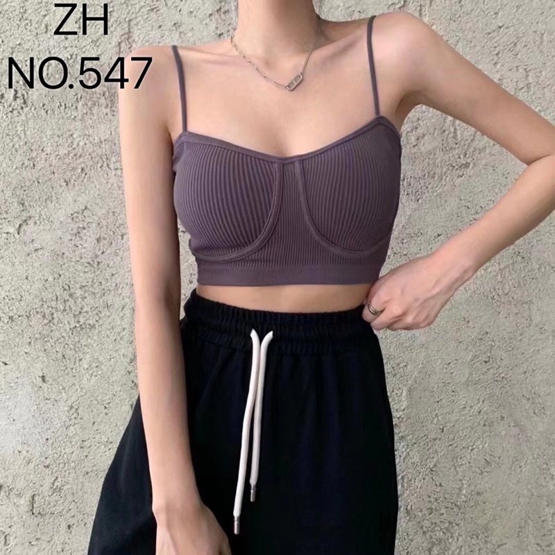 เสื้อครอป 🆕บราสายเดี่ยวสไตล์เกาหลี ผ้าทอร่อง ZH.547 - รูปที่ 5