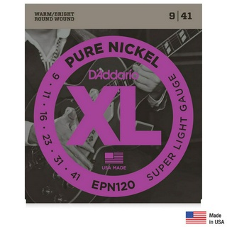 DAddario® EPN120 สายกีตาร์ไฟฟ้า เบอร์ 9 แบบ Pure Nickel (Super Light Gauge, 0.09 - 0.41) ** Made in USA **