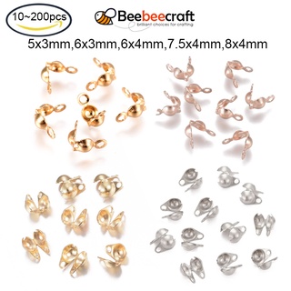 Beebeecraft ลูกปัดสแตนเลส 10~200 ชิ้นสําหรับ Knots &amp; Crimp Findings