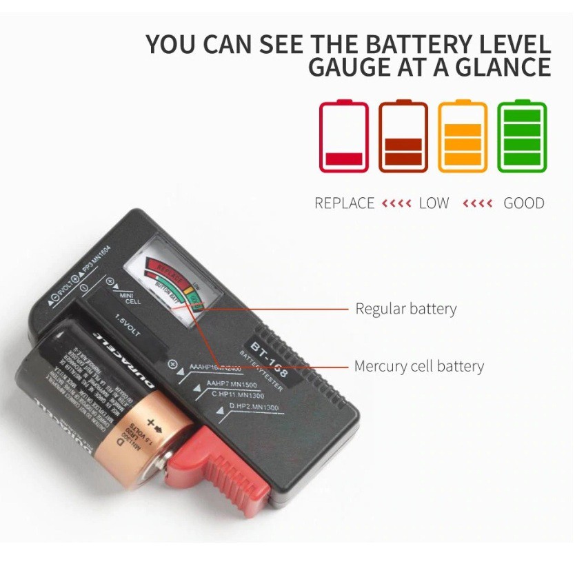 เครื่องวัดระดับพลังงาน แบตเตอรี่  BT-168 Battery Tester Volt Checker for AA AAA 9V Button Multiple S