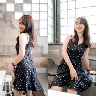 MASS Fashion : เดรสสั้นสายเดี่ยวสีดำลายจุด Dress - Black Dot (พร้อมส่ง S)