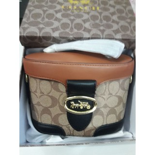 กระเป๋า coach ถัง สีน้ำตาลคาดดำ พร้อมกล่อง