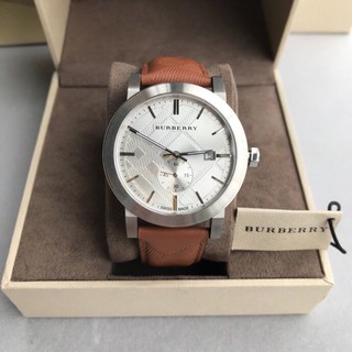 Burberry The City Brown Embossed Check Leather Silver Dial Watch BU9904 - 42mm