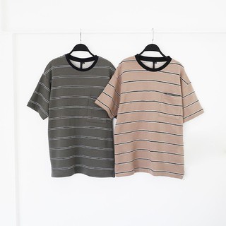 YMT-001 เสื้อยืด Stripe Oversized Tee สี Khaki