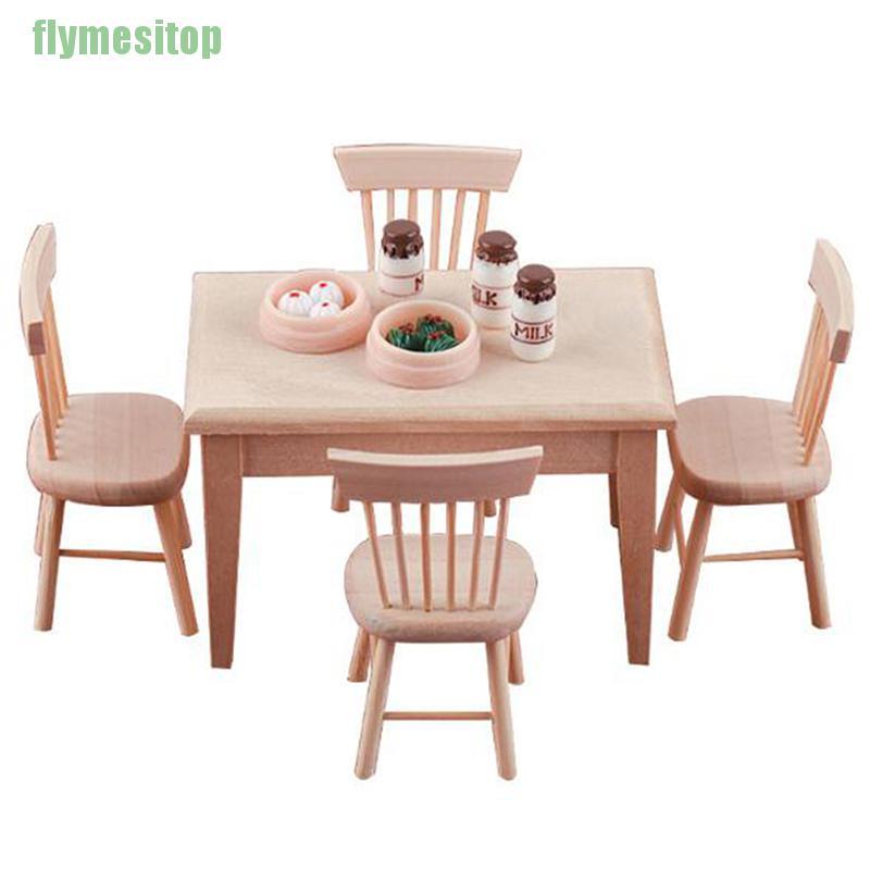 1Set 1:12 Dollhouse Miniature Dining Table Chair Doll House Wooden Furniture /_fr