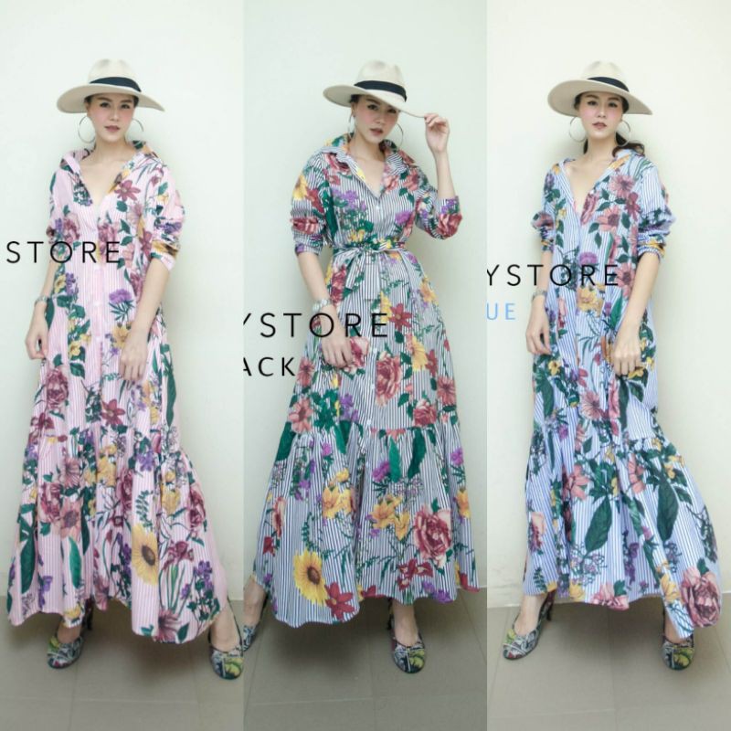 Mirrorsister #30927.10 แมกซี่เดรส เดรสลายดอก ชุดไปเที่ยว เรียบหรู ชุดออกงาน
