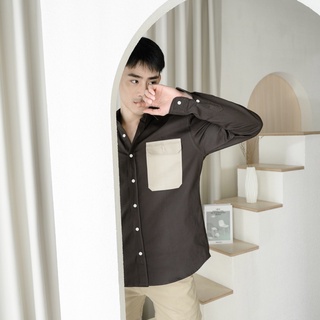 THARIJ เสื้อเชิ้ตผู้ชายแขนยาว สีน้ำตาล BROWN COTTON SHIRT