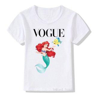 Vogue เสื้อยืด พิมพ์ลายเจ้าหญิงนางเงือก สีขาว สไตล์ฮาราจูกุ แฟชั่นฤดูร้อน สําหรับเด็กผู้หญิง