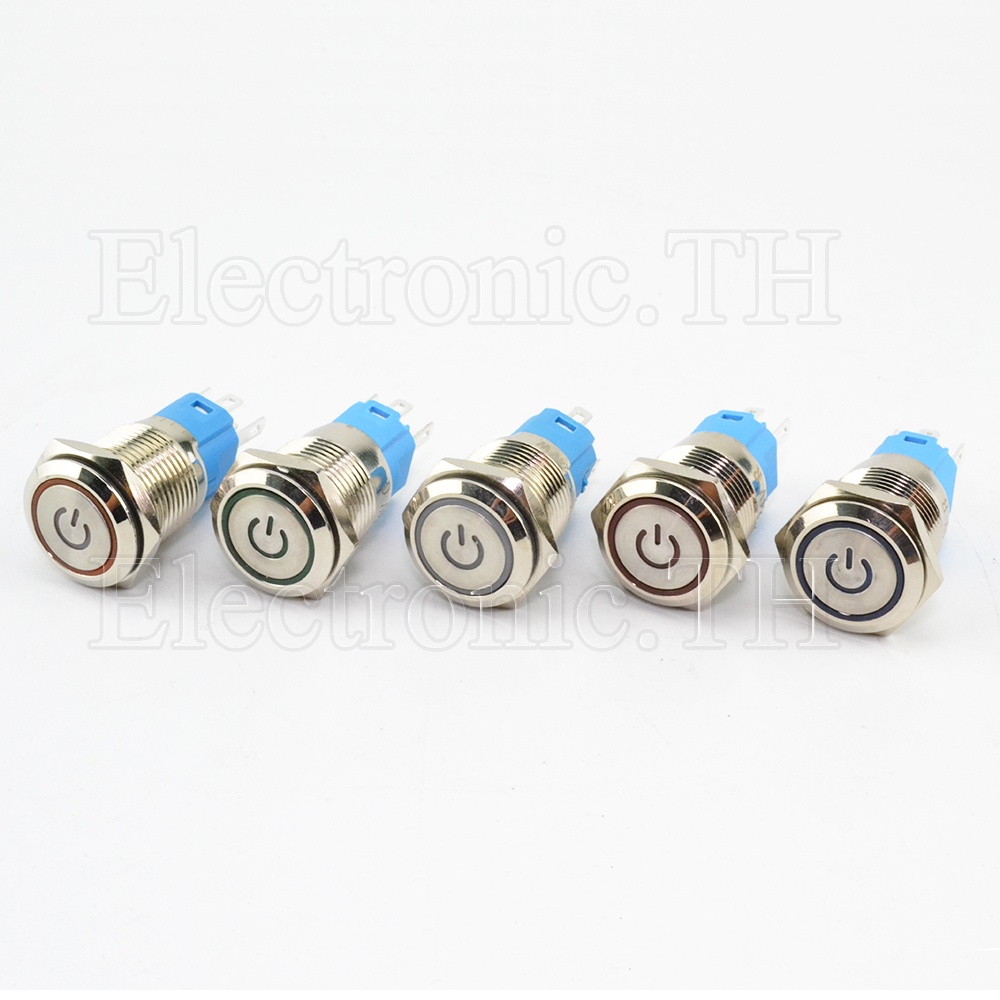 Switch สวิตช์กดติดปล่อยดับ/กดติดกดดับ 16mm มีไฟโชว์POWER 10-24VDC กันน้ำ