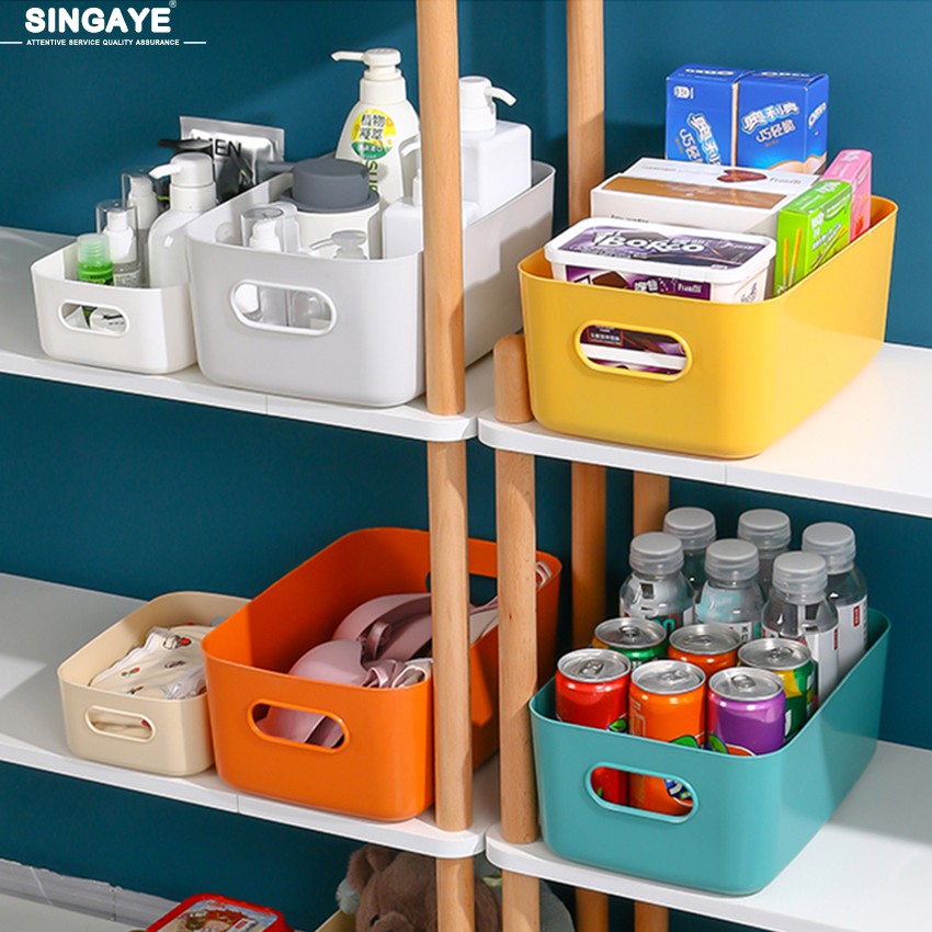 singaye ตะกร้าเก็บของ กล่องเก็บของ กล่องใส่เครื่องสำอางค์ จัดเก็บของจิปาถะ กล่องพลาสติก มีหูจับ2ด้าน