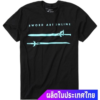 【100% cotton】2022  ตัวละครในเกมมือถือ แอนิเมชั่นญี่ปุ่น Sword Art Online Swords T-Shirt Black คอกลม แฟชั่น แขนสั้น แฟชั่