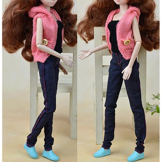 เสื้อกันหนาว ผ้าถัก แฮนด์เมด สีชมพู สําหรับตุ๊กตาบาร์บี้ BJD