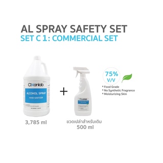 Set C1 - Cleanlab Alcohol Spray Hand Sanitizer แอลกอฮอล์เสปรย์ food grade ขนาด 3.785ลิตร + ขวดเปล่า foggy 500ml