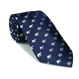 Giorgio Del Sarto Elephant Silk Necktie Blue with Silver Elephant Fabric Texture เนคไทช้างสีน้ำเงินมีเท็กเจอร์