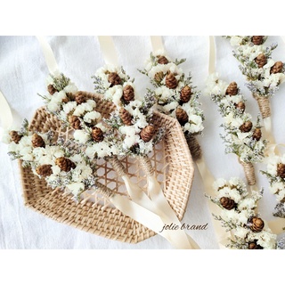 ริบบิ้นผูกข้อมือเพื่อนเจ้าสาว ข้อมือดอกไม้ bridesmaid ดอกไม้แห้ง สแตติสขาว