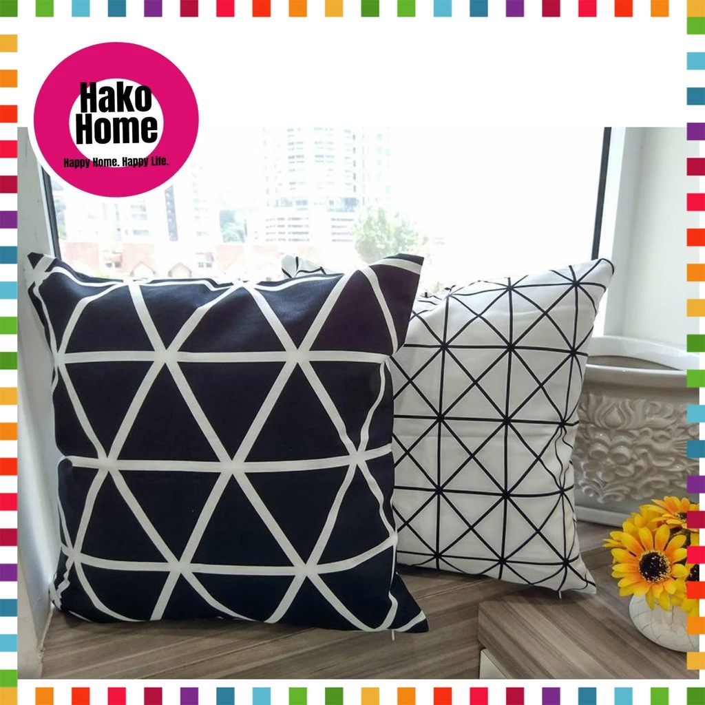 สีดําสีขาวสีโยนหมอนSarung Bantalโซฟาสแควร์หมอนBolster Caseเบาะหมอน thumbnail 8