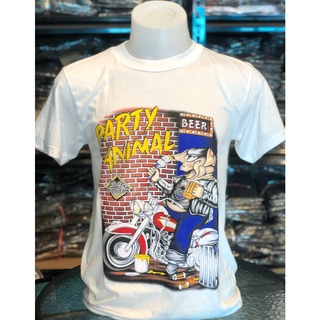 สไตล์มินิมอล Harley PARTY ANIMALเสื้อฮาเล่ย์  ไม่มีตะเข็บขาง สรีนหน้าและหลังขับเนื้อ งานผ้าบาง ผ้า3D ป๊าย3Dt-shirt คนดัง