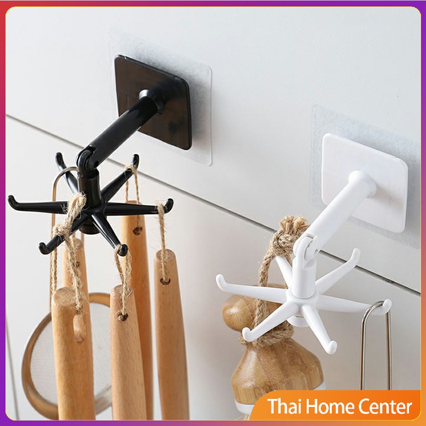 ตะขอติดเพดาน ติดผนัง ที่แขวนติดผนัง 6 แฉก ตะขอหมุน ขอเกี่ยวหมุนได้ 360 ° Hexagonal self-adhesive hook