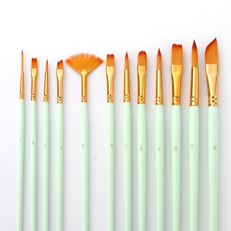 12 ชิ้น Gouache Artist Paint Brushes Acrylic Oil Watercolor Paint Drawing Pen[JD]