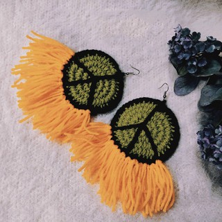 ต่างหูแฮนเมด Crochet ลาย PeaceSymbol  สไตล์โบฮีเมียน