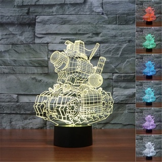 โคมไฟตั้งโต๊ะ LED รูปรถถัง 3D ไล่โทนสี 7 สี ชาร์จ USB