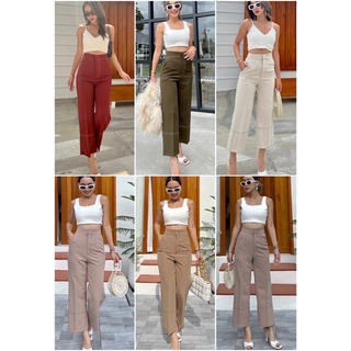 Ashley high waist pants กางเกงขายาวทรงขากระบอกรุ่นใหม่ปังมาก ความยาวกำลังดีเต่อนิด ๆ สไตล์เกาหลีดีเทลช่วงตะเข็บเย็บทูโทน