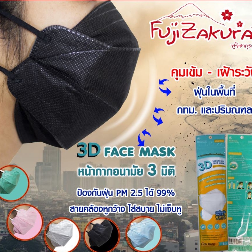 Link Care 3D Mask หน้ากากอนามัย 3 มิติ ผู้ใหญ่(แพ็ค 5ชิ้น) ป้องกันฝุ่น PM 2.5 3D FACE MASK ป้องกันการแทรกซึมของแบคทีเรีย