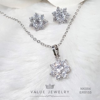 ชุดเซ็ตเครื่องประดับ ดอกไม้ Flower คริสตัลแท้ สร้อย สร้อยคอ ต่างหู เครื่องประดับ Valuejewelry SET002 NK084 ER0155