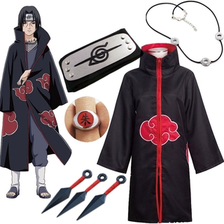 เสื้อคลุมคอสเพลย์นารูโตะ Akatsuki Uchiha Itachi Sharingan ที่คาดผมสร้อยคอแหวน Kunai บรรเทาอาการปวด สําหรับปาร์ตี้ฮาโลวีน