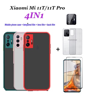 (4in1) เหมาะสำหรับ Xiaomi 11T/Mi 11T Pro/Mi 10T Lite 5G/Mi 10T 5G/Mi 10T Pro 5G กล้องกันกระแทกรูรับแสงที่แม่นยำเคสเลนส์เคสป้องกันมือถือเคสโทรศัพท์มือถือฝาหลัง + ฟิล์มนิรภัย + หลัง + ฟิล์มเลนส์