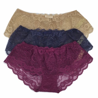 เซ็ตกางเกงชั้นในรุ่น Boyshorts Lace Hips Up Panty สีน้ำเงิน-เนื้อ-ไวน์ (Made in Korea)