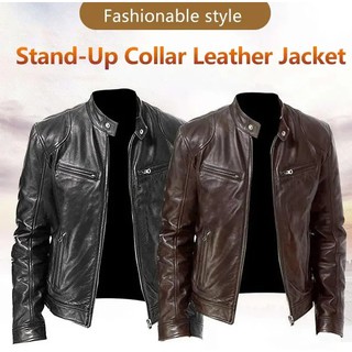 Business gentleman cardigan pocket PU leather jacket