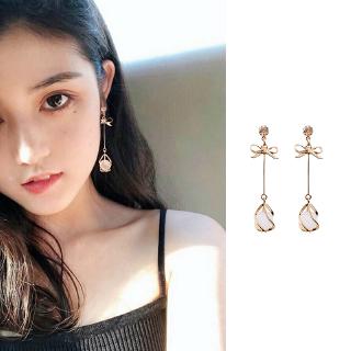 Fashion Korean Opal Crystal Bow Earrings