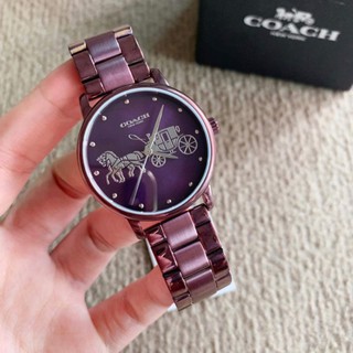 🎀 (สด-ผ่อน) นาฬิกา COACH สีม่วง 14502923 หน้าปัด 36 มิล รถม้าใหญ่ Coach Grand Purple Case &amp; Bracelet Ladies Watch